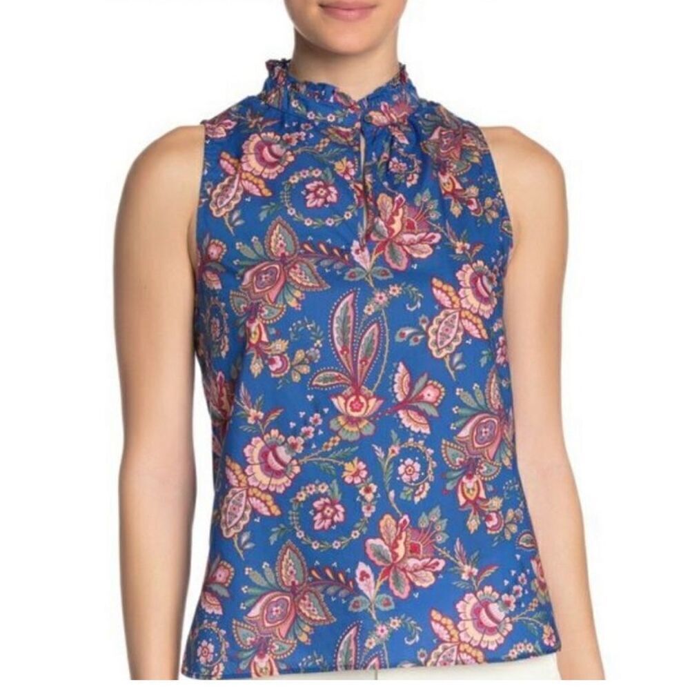 J. Crew Liberty Floral Belle Ruffle Neck Top in Flora Belle Blue Multi Sz 6